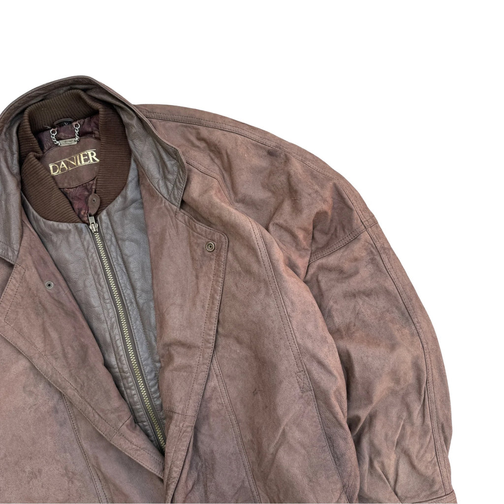 This vintage Danier brown leather layered ribbed-collar bomber RARE (48)