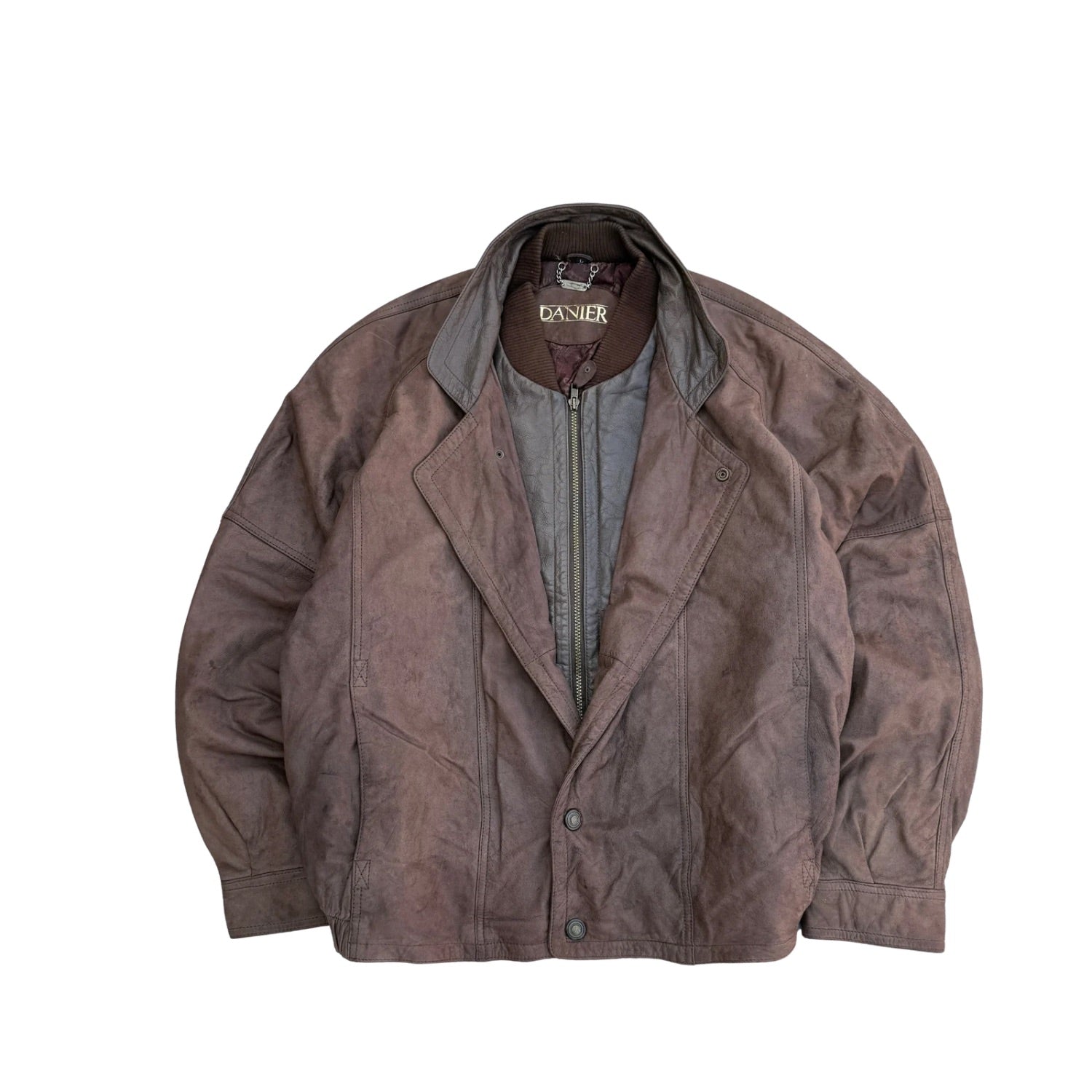 This vintage Danier brown leather layered ribbed-collar bomber RARE (48)
