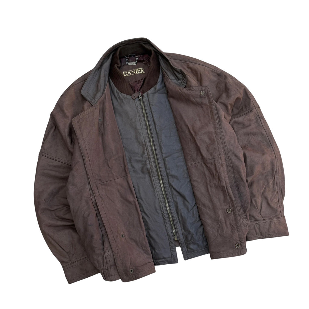 This vintage Danier brown leather layered ribbed-collar bomber RARE (48)