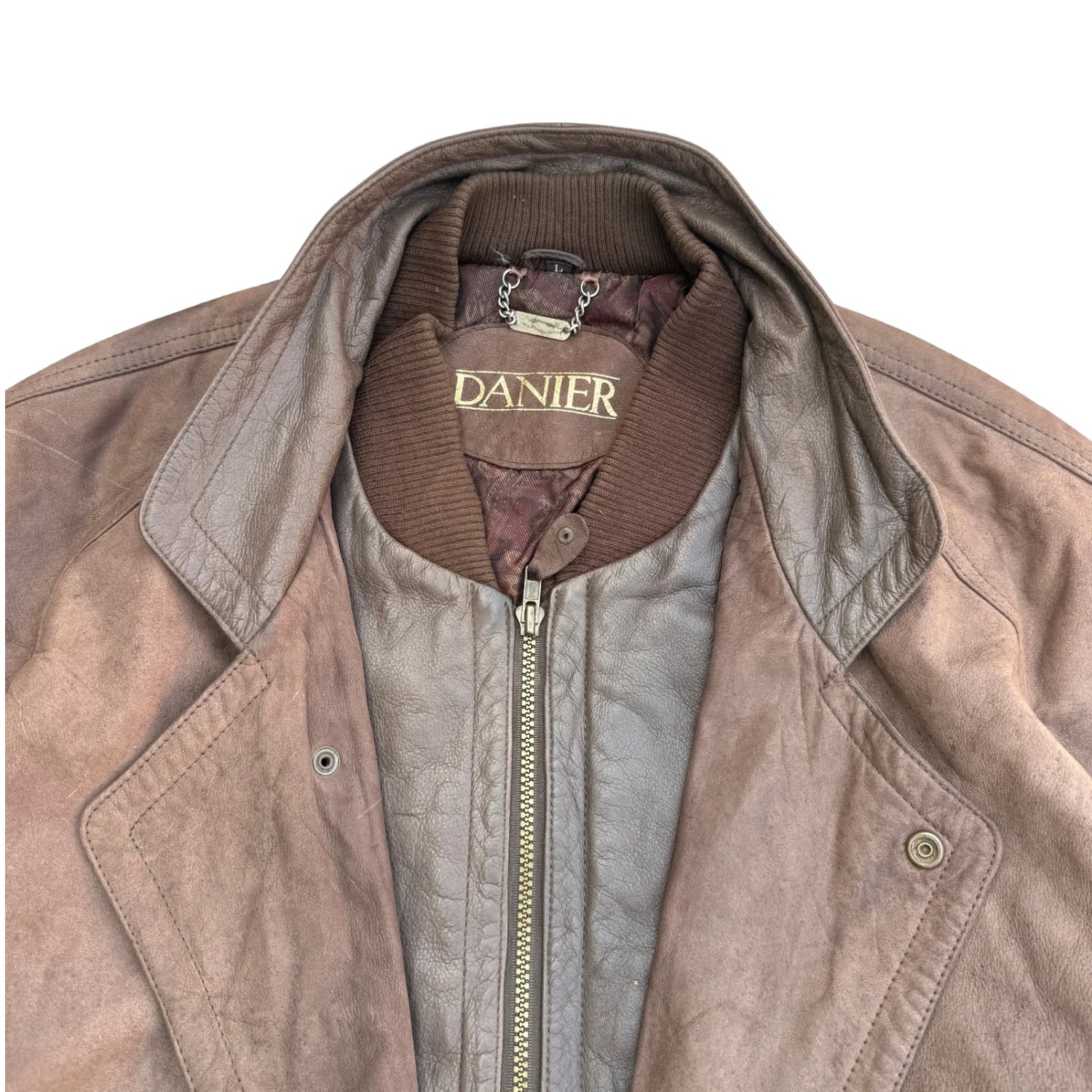 This vintage Danier brown leather layered ribbed-collar bomber RARE (48)