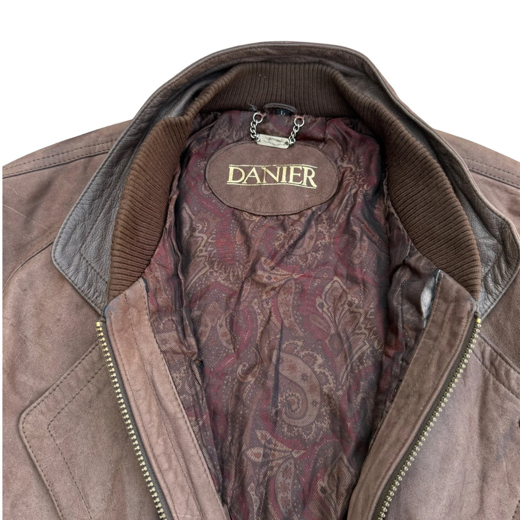This vintage Danier brown leather layered ribbed-collar bomber RARE (48)
