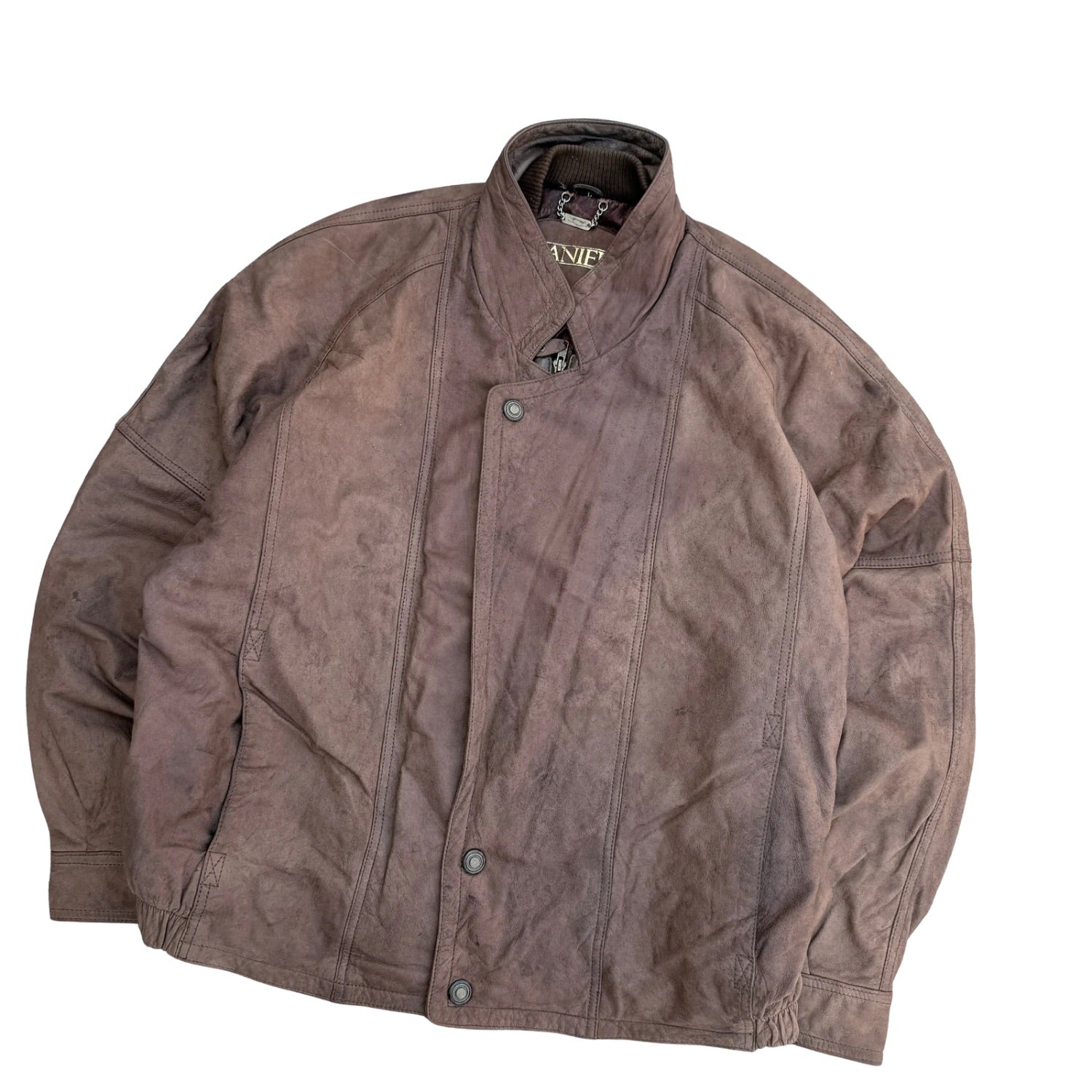 This vintage Danier brown leather layered ribbed-collar bomber RARE (48)